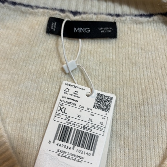 Mango Cream and Blue V-Neck Sweater with Nautical Stripes - Picture 5 of 9